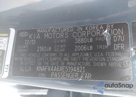 2014 Kia Forte Lx из США, поврежденный, VIN KNAFX4A6XE5194821